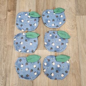 Vtg Handmade Apple‎ Coasters Set of 6 Quilted Fabric Fruit Print Kitchen Decor